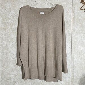 Wonderly Beige Oversized Tunic Ribbed Long Sleeve Top.